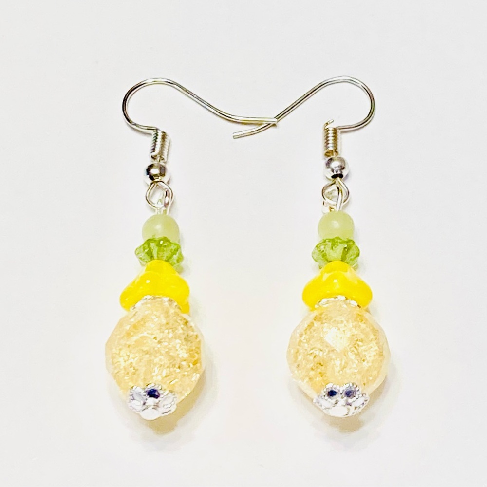 ICED LEMONADE Crackled Quartz & Jade Earrings